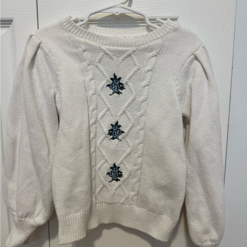 Janie and Jack The Garden Lane Cable Knit Sweater with Floral Detail Girls 5